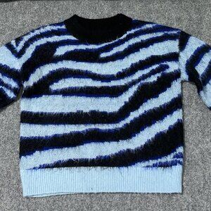Anthropologie Salma Striped Eyelash Sweater W Size XS Blue Long Sleeve
